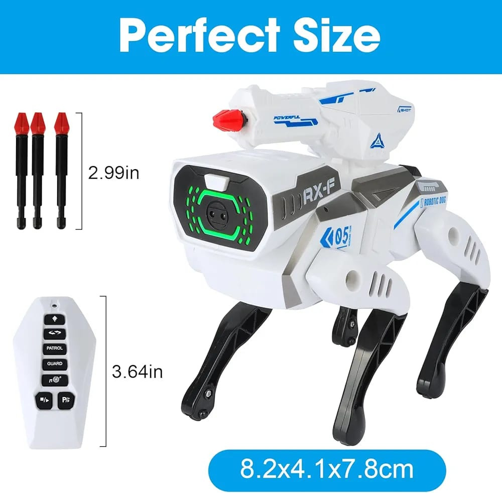 KidBe Intelligent RX-F Stunt Robot Dog with Remote Control, Voice Commands & Soft Bullet Launcher