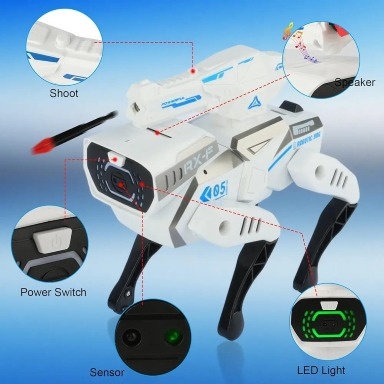 KidBe Intelligent RX-F Stunt Robot Dog with Remote Control, Voice Commands & Soft Bullet Launcher