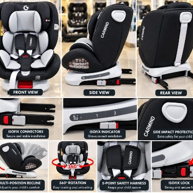 Mama Kids 4-in-1 360° Rotating ISOFIX Baby Car Seat 0–36kg – Black