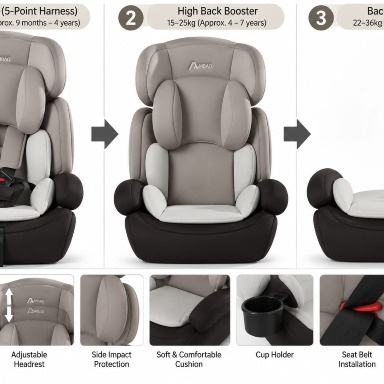 Convertible Baby Car Seat Group 1/2/3 (9–36kg) – Multi-Stage Child Safety Seat