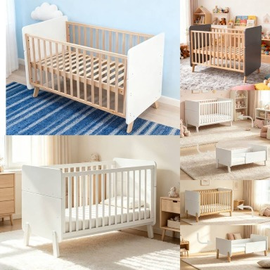 Multifunctional Convertible Baby Cot & Toddler Bed – White & Natural Wood