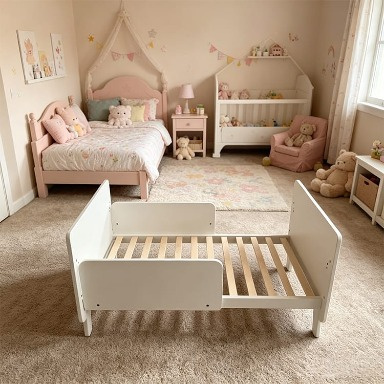 Multifunctional Convertible Baby Cot & Toddler Bed – White & Natural Wood