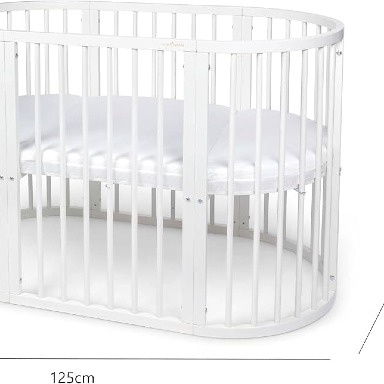 White Oval Baby Bed – Convertible Solid Pine Wood Cot