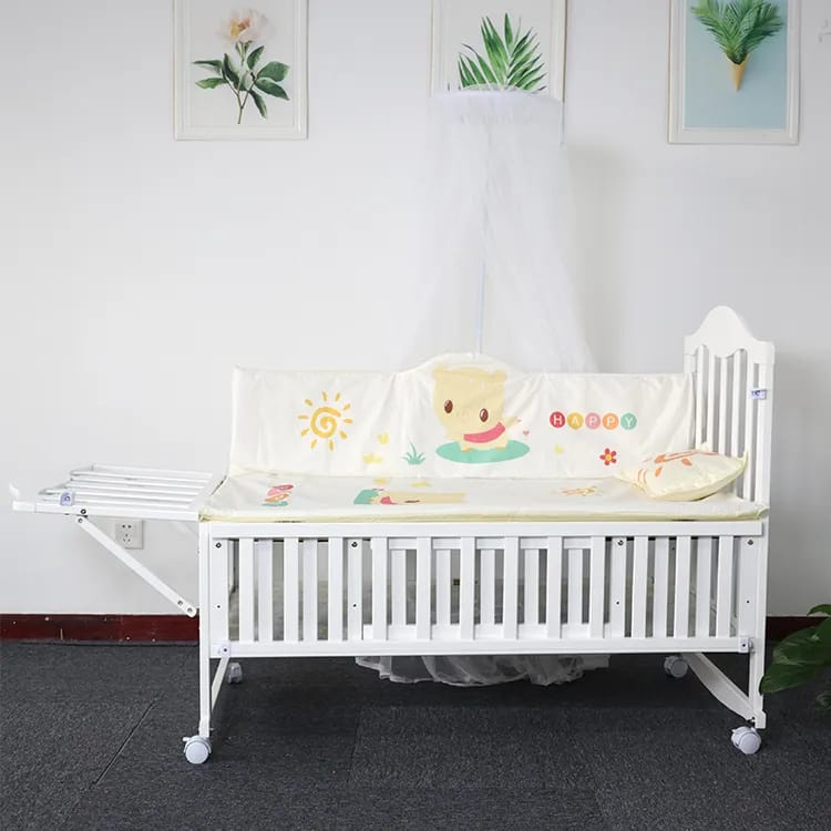 White Multifunctional Baby Cot with Mosquito Net