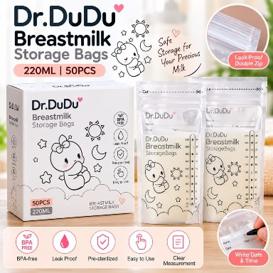 Dr.DuDu Breastmilk Storage Bags 220ml – Pack of 50 Pieces