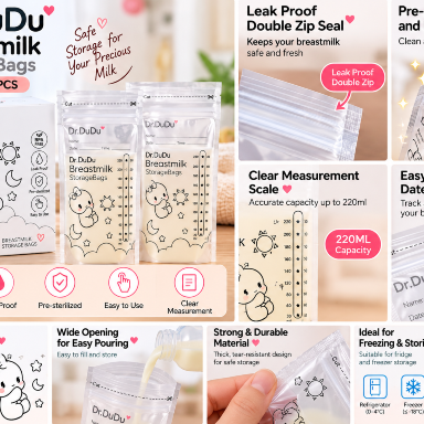 Dr.DuDu Breastmilk Storage Bags 220ml – Pack of 50 Pieces