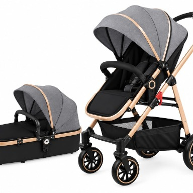 2-in-1 Luxury High-Landscape Baby Stroller with Convertible Seat and Bassinet – Grey