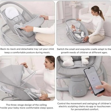 Mastela 4-in-1 Deluxe Multi-Functional Baby Bassinet, Swing, Bouncer & Feeding Chair – Light Grey