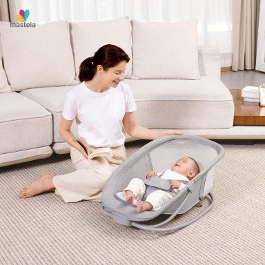Mastela 4-in-1 Deluxe Multi-Functional Baby Bassinet, Swing, Bouncer & Feeding Chair – Light Grey