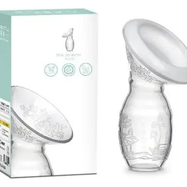 Food-Grade Silicone Manual Breast Pump & Milk Collector with Flower Design and Protective Lid
