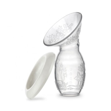 Food-Grade Silicone Manual Breast Pump & Milk Collector with Flower Design and Protective Lid