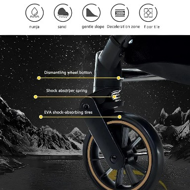 Lightweight Single Baby Stroller – Black with Gold Frame