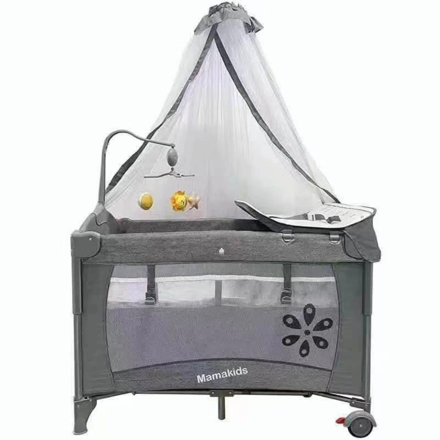 Grey Foldable Baby Co-Sleeper, Playpen & Portable Baby Cot with Changing Station