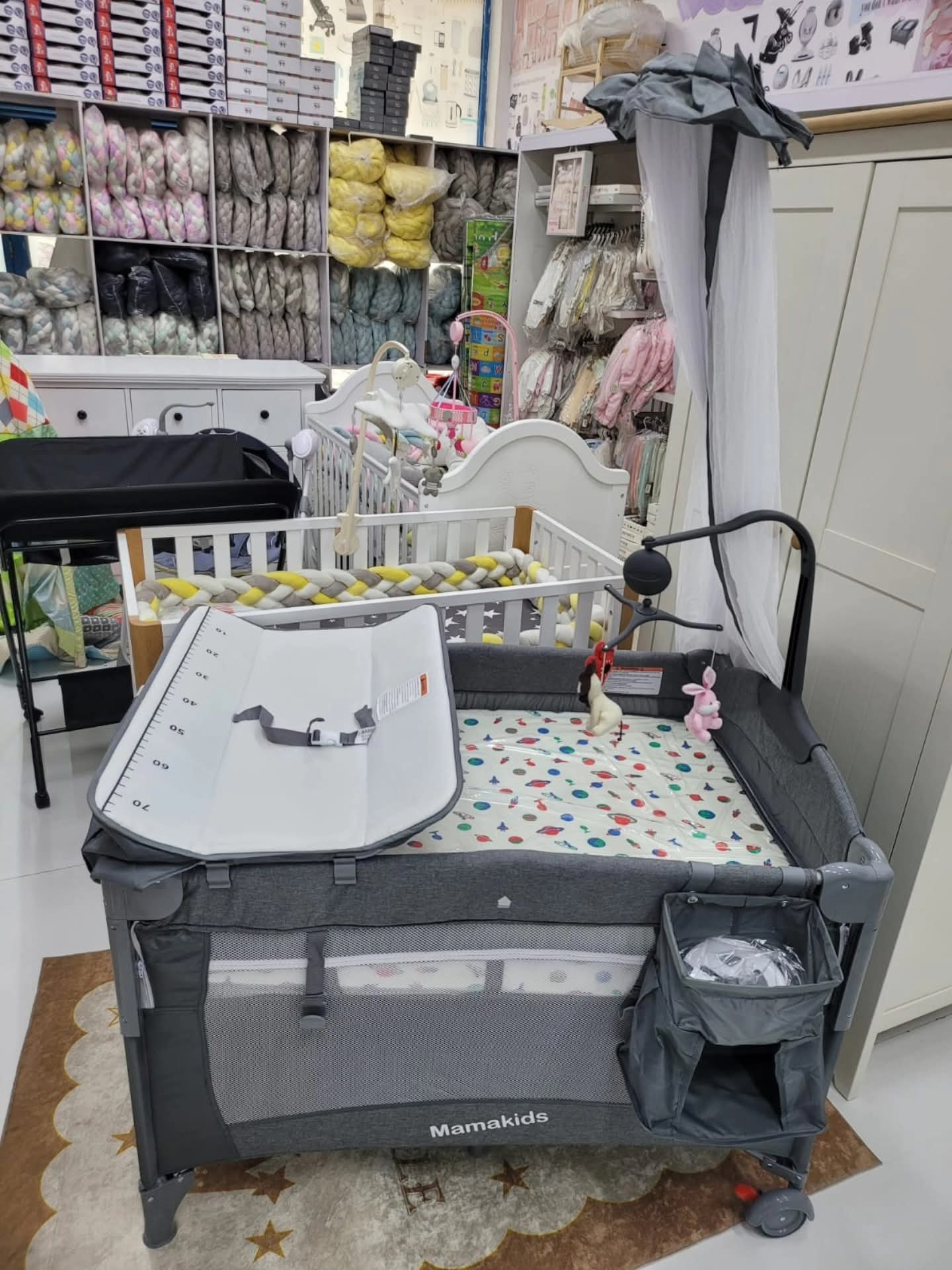 Grey Foldable Baby Co-Sleeper, Playpen & Portable Baby Cot with Changing Station