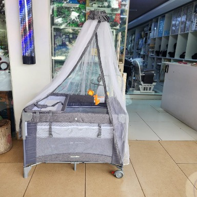 Grey Foldable Baby Co-Sleeper, Playpen & Portable Baby Cot with Changing Station