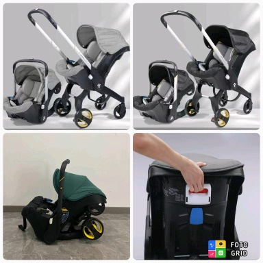 Luxury 4-in-1 Baby Travel System Stroller with Car Seat, Carrycot & Rocking Cradle