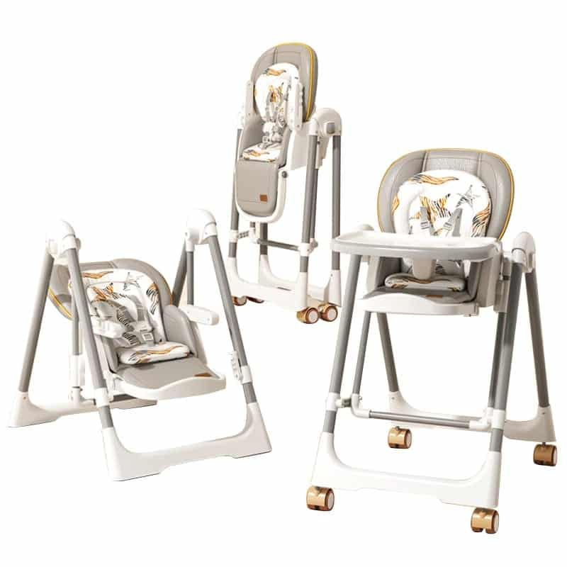 2-in-1 Adjustable Baby High Chair & Manual Swing – Grey & White