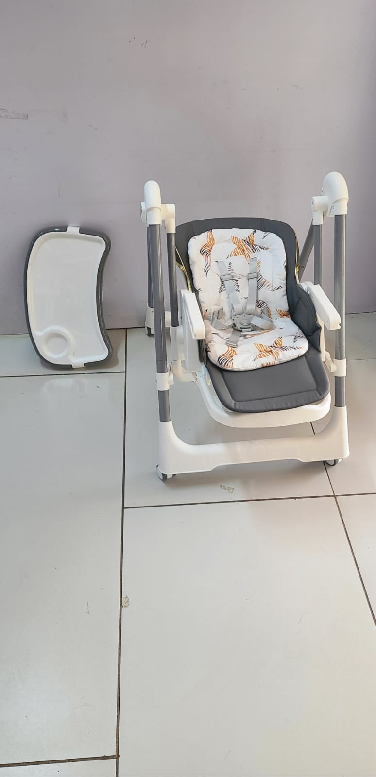 2-in-1 Adjustable Baby High Chair & Manual Swing – Grey & White