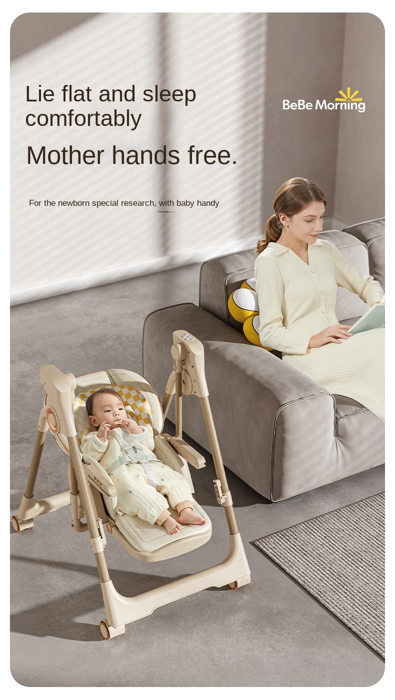 Electric Adjustable Baby High Chair & Auto Swing Cradle – Foldable Multi-Function Feeding Chair