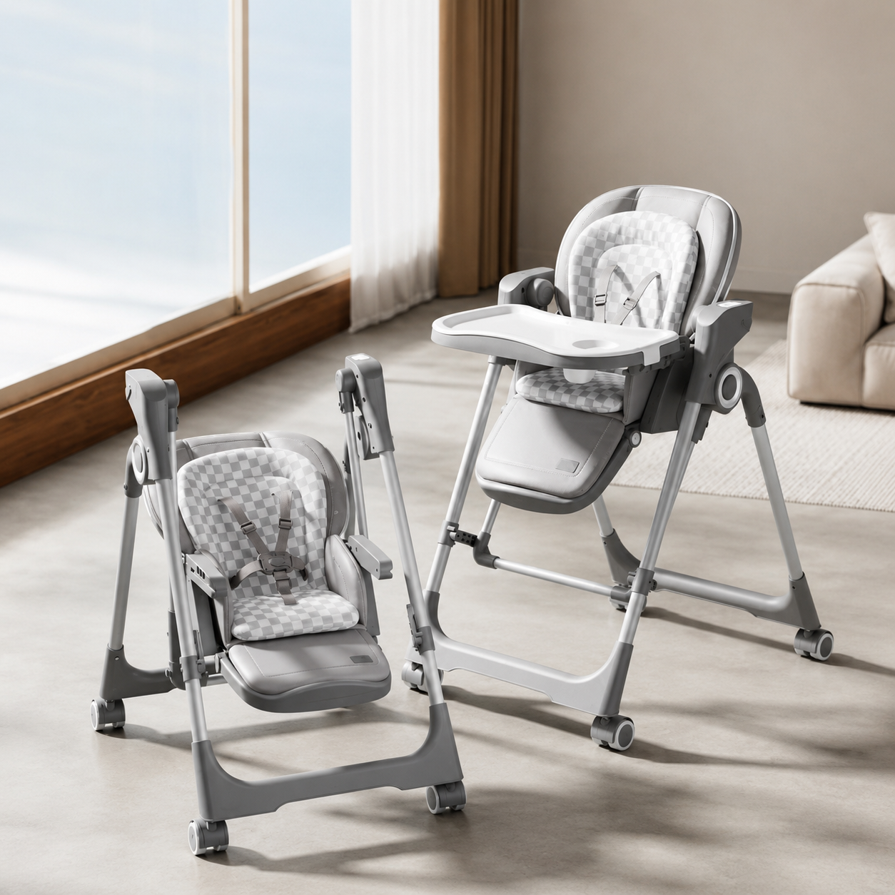 Bebe Morning KD018 2-in-1 Electric Baby High Chair & Rocking Swing with Bluetooth Music and Remote Control