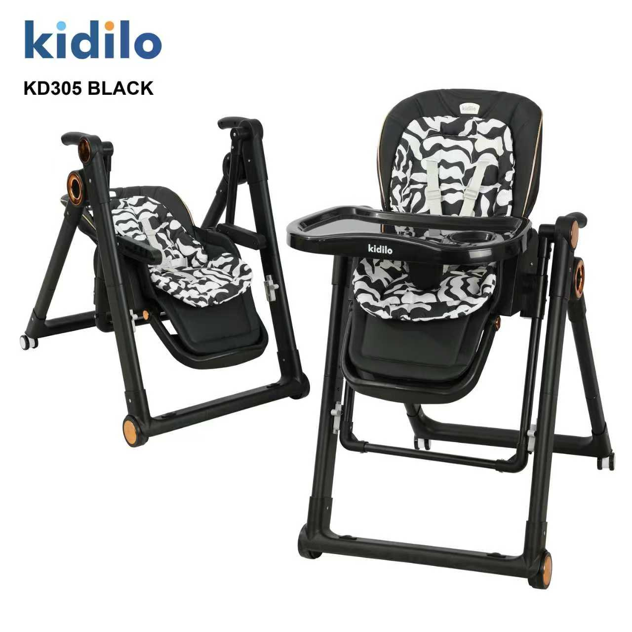 Kidilo KD305 2-in-1 Baby High Chair & Rocking Swing – Black