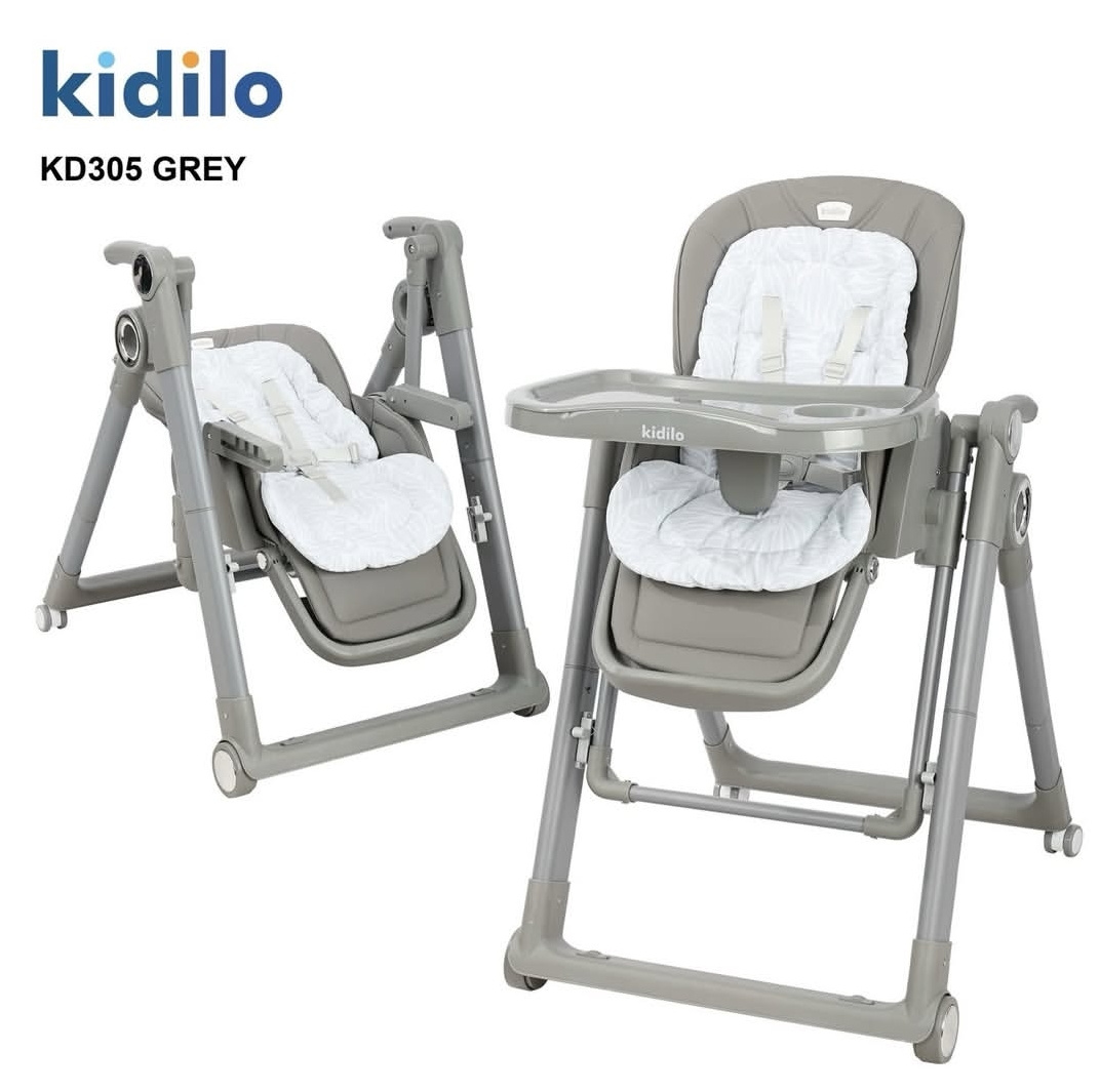 Kidilo KD305 2-in-1 Convertible Baby High Chair & Swing – Grey