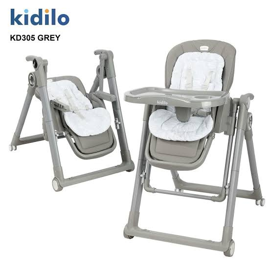 Kidilo KD305 2-in-1 Convertible Baby High Chair & Swing – Grey