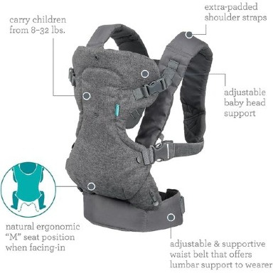Infantino Flip Advanced 4-in-1 Ergonomic Baby Carrier – Charcoal Grey (3.6–14.5kg)