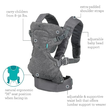 Infantino Flip Advanced 4-in-1 Ergonomic Baby Carrier – Charcoal Grey (3.6–14.5kg)