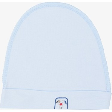 Sebi Bebe Blue Newborn Hat with Dog Embroidery – Soft Reverse Stitch Cotton Baby Cap