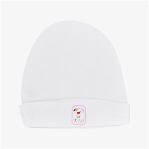 Sebi Bebe Pink Newborn Hat with Dog Embroidery – Soft Reverse Stitch Cotton Baby Cap