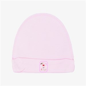 Sebi Bebe Pink Newborn Hat with Dog Embroidery – Soft Reverse Stitch Cotton Baby Cap