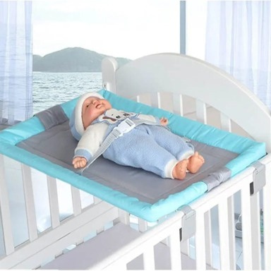 Baby Cot Top Changer Blue – Washable Oxford Cloth Changing Mat with Safety Strap