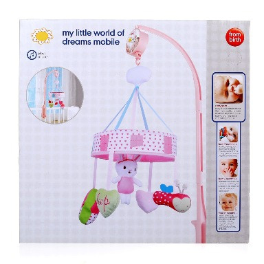 Musical Baby Cot Mobile – Rotating Plush Toys with Lullaby for Newborns pink