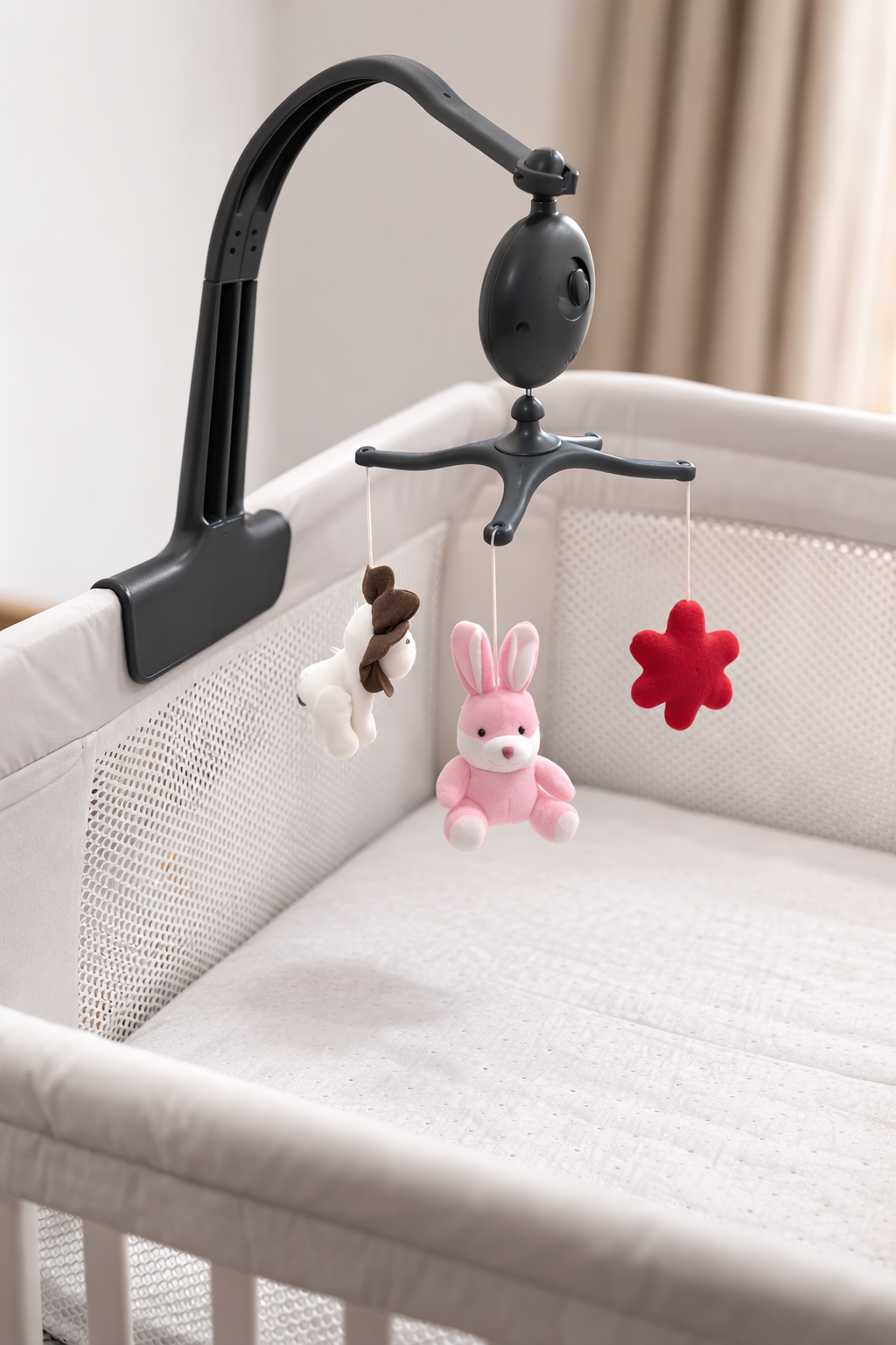 Musical Baby Cot Mobile with Rotating Plush Toys & Clip-On Mount | Newborn Sleep Soother