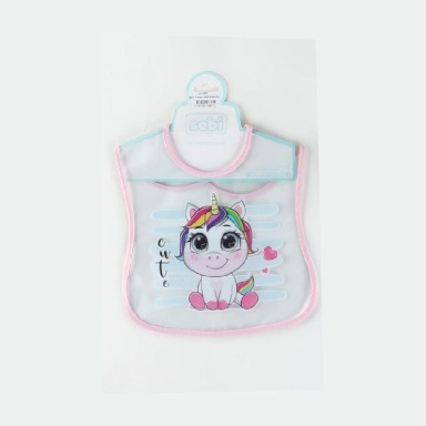 Sebi Baby Waterproof Bib – Unicorn Design with Pocket, Pink Trim, Wipe-Clean Feeding Bib for Infants