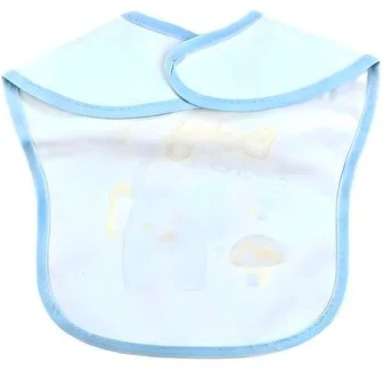 Sebi Baby PVC Waterproof Bib – Blue Cartoon Zebra “Hello World” Feeding Bib