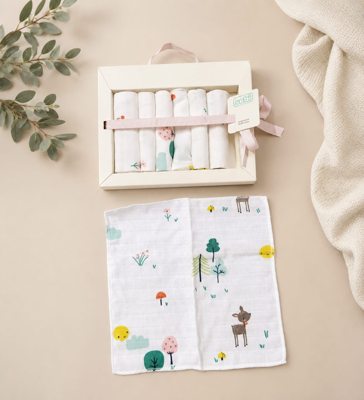 Sebi Bebe 7-Piece Muslin Baby Washcloth Set | Soft Cotton