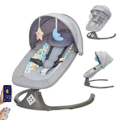 Grey 3-in-1 Electric Baby Swing with Bluetooth Music & Mosquito Net – Infant Rocker, Bouncer & Soothing Seat with Remote Control