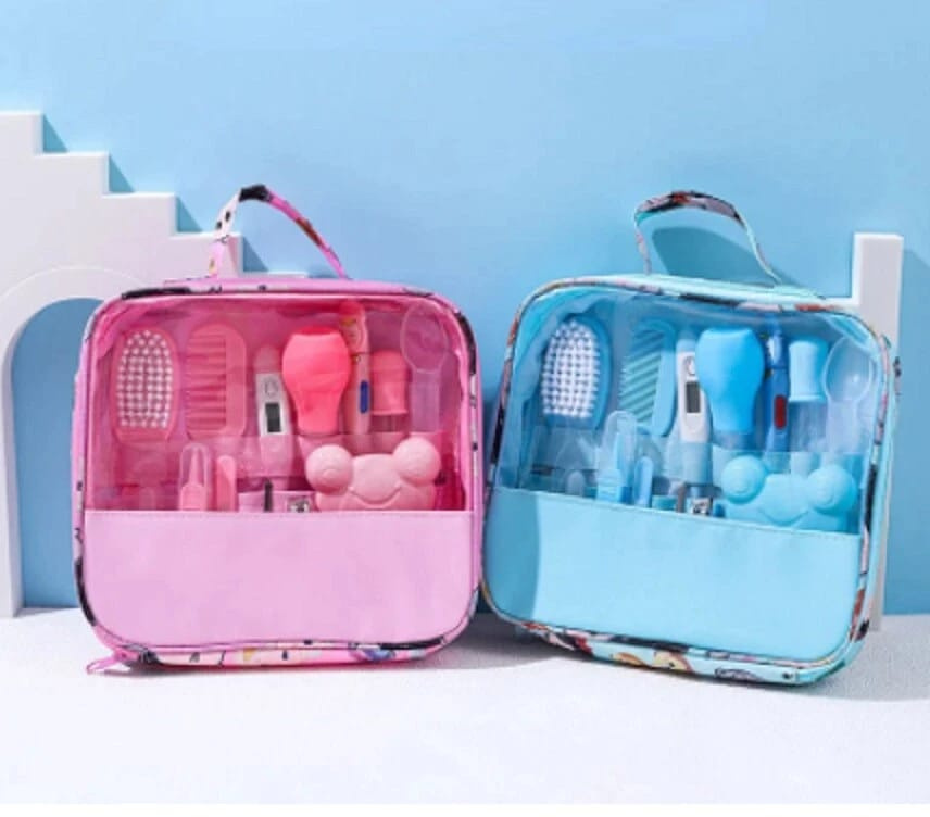 13-Piece Newborn Baby Healthcare & Grooming Kit – Portable Travel Set with Digital Thermometer, Nasal Aspirator & Essential Safety Tools (Blue & Pink)