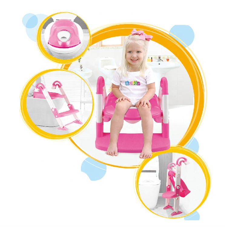 3-in-1 Toddler Potty Training Seat – Pink & White Toilet Trainer with Step Ladder, Non-Slip Base & Removable Potty Insert