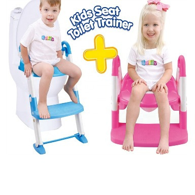 3-in-1 Toddler Potty Training Seat – Pink & White Toilet Trainer with Step Ladder, Non-Slip Base & Removable Potty Insert