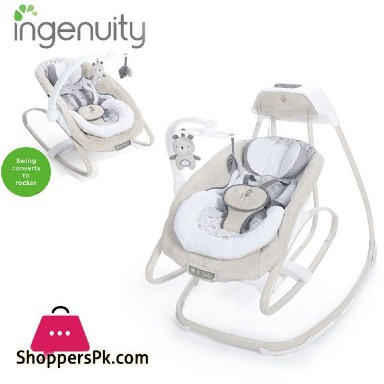 Ingenuity SmartSize™ 2-in-1 Soothing Solution Baby Swing & Rocker – Compact Multi-Direction Infant Swing with Music & Sounds